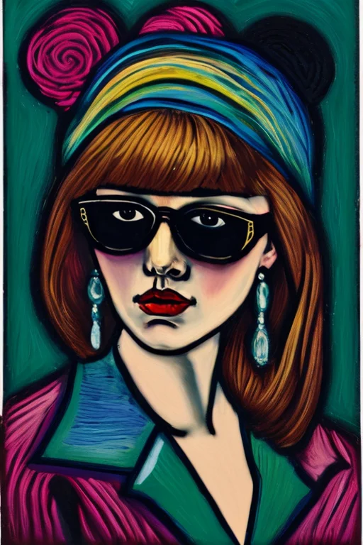A portrait of a woman in the style of Van Gogh, swirling brush strokes, vivid colors
