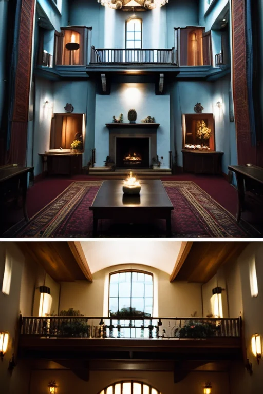 A fantasy castle in Studio Ghibli style, warm lighting, cozy mood